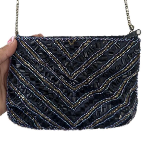 Vintage La Regal Ltd. Iridescent Beaded Chain Strap Zipper Evening Bag Purse - Picture 1 of 8